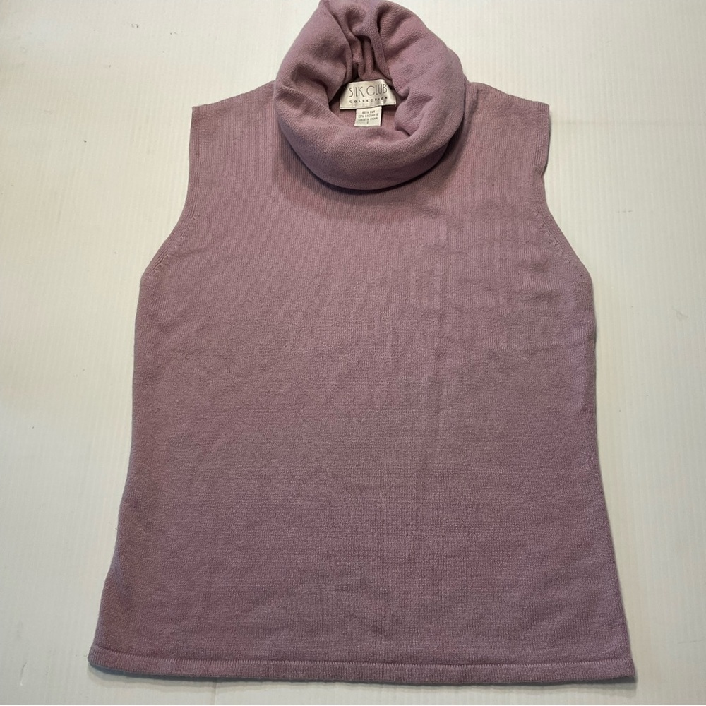 Silk Club Silk Cashmere Sleeveless Cowl Turtleneck Sweater Sz S Lavender Vtg